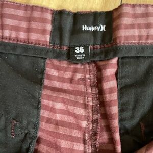 Hurley Men's Striped Shorts - Black and Burgundy